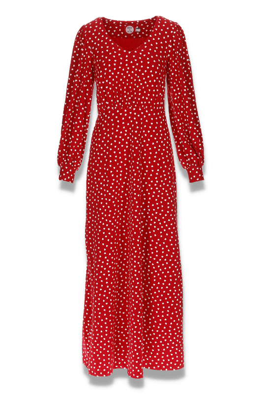 Viktoria röd och vit hjärtklänning