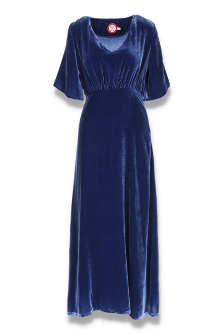 Huvudbild Arianna blå eksklusiv klänning i silkevelour 