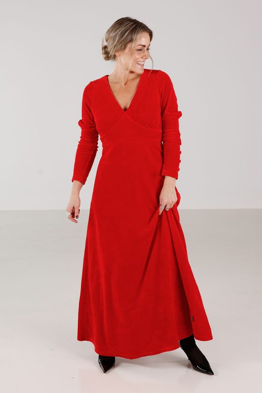 Inga röd lång velurklänning