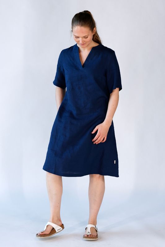 Hera navy linne klänning