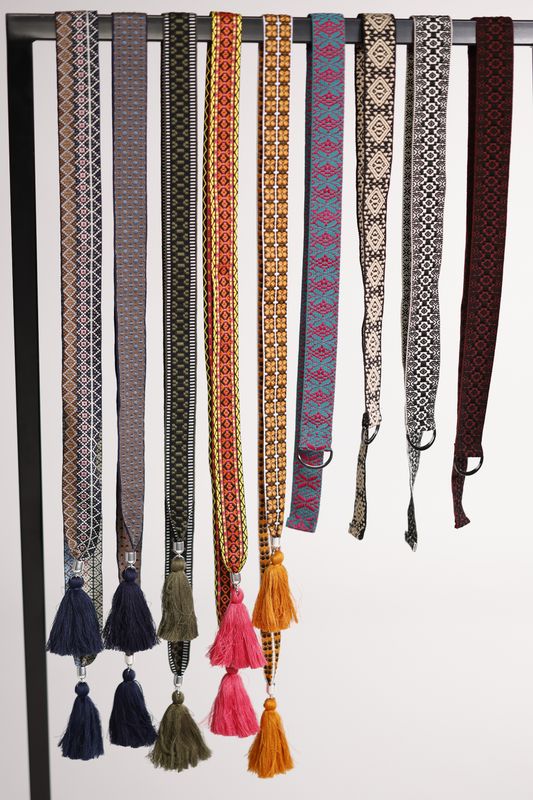 Belt ribbon hexagon blue brown 4 cm