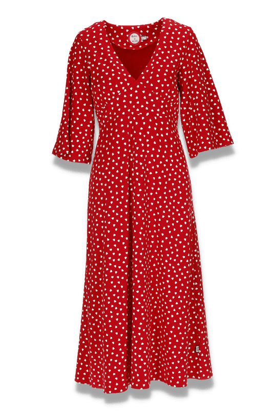 Babette rödvit hjärtklänning