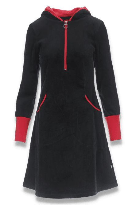 Huvudbild Bianca svart och röd huvklänning