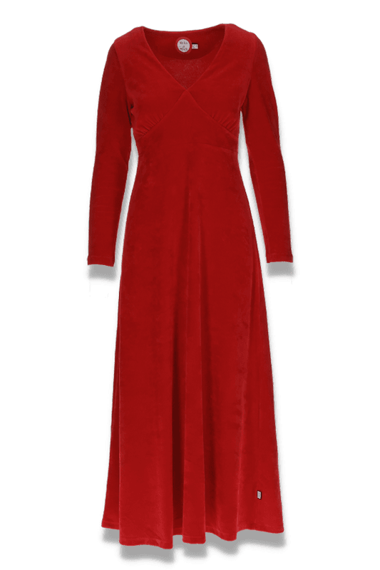 Inga röd lång velurklänning