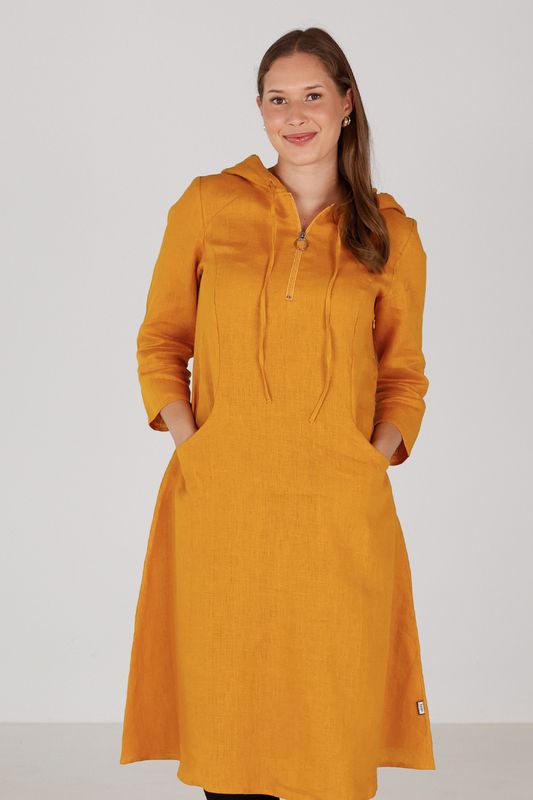 Berta oker gul sporty linneklänning