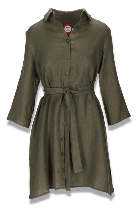 Huvudbild Astrid khaki kort skjortklänning i linne