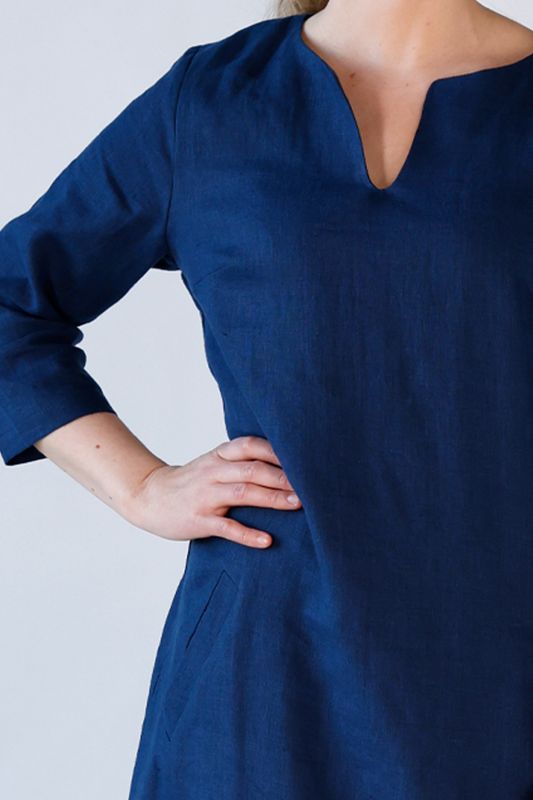 Hera navy linne klänning