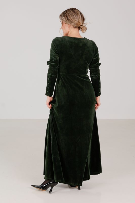 Inga kombogrön lång velurklänning